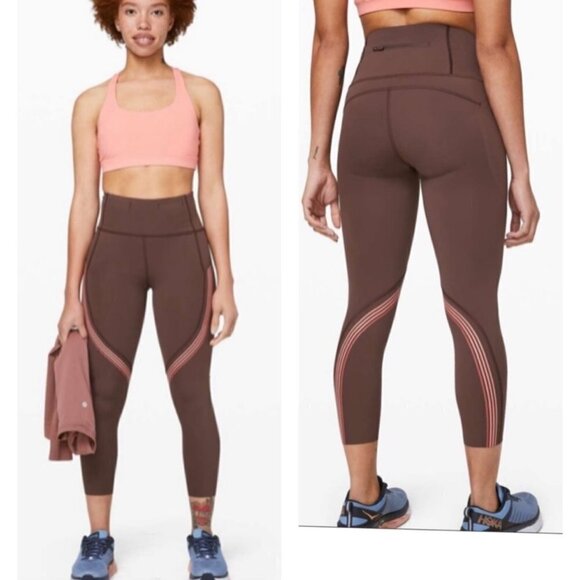 Lululemon Women Brown Speed Limit Cherry Cola High Waist Pocket 12 Crop Leggings - Picture 1 of 7